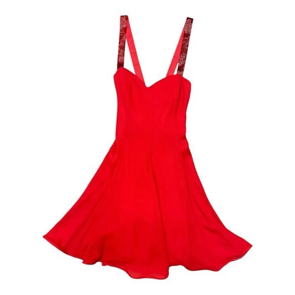 Vintage Red Jessica Howard Sweetheart Dress Sz 14 Beaded Strap Fit Flare Tulle - Picture 1 of 10